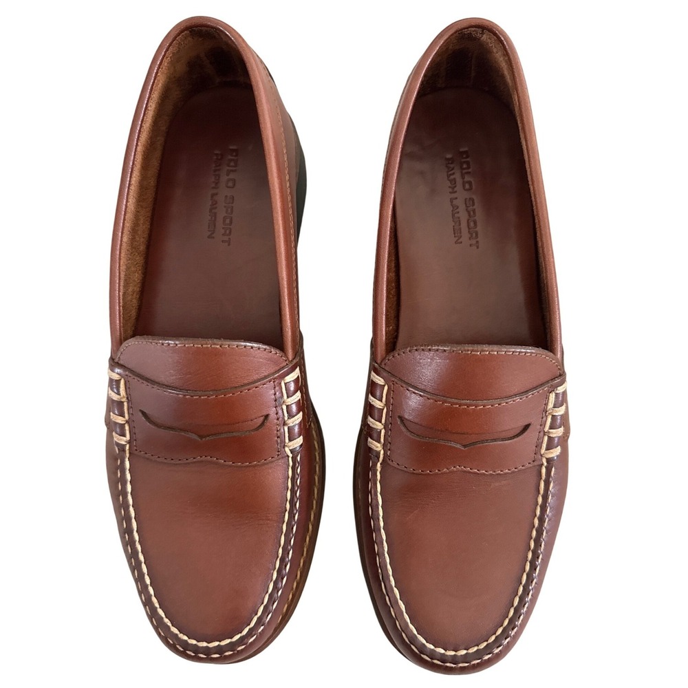 Vintage POLO Sport Ralph Lauren Atlanta Penny Loafer Leather Brown 10D NEW Prep - Picture 3 of 14